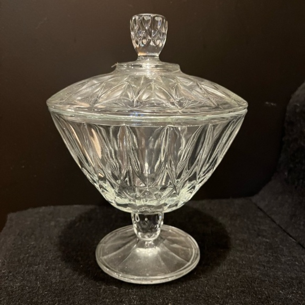 Vintage Anchor Hocking Clear Pedestal Glass Candy Dish with Lid